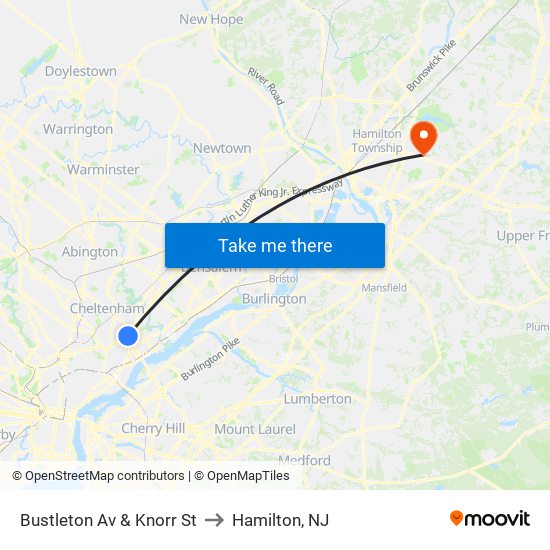 Bustleton Av & Knorr St to Hamilton, NJ map