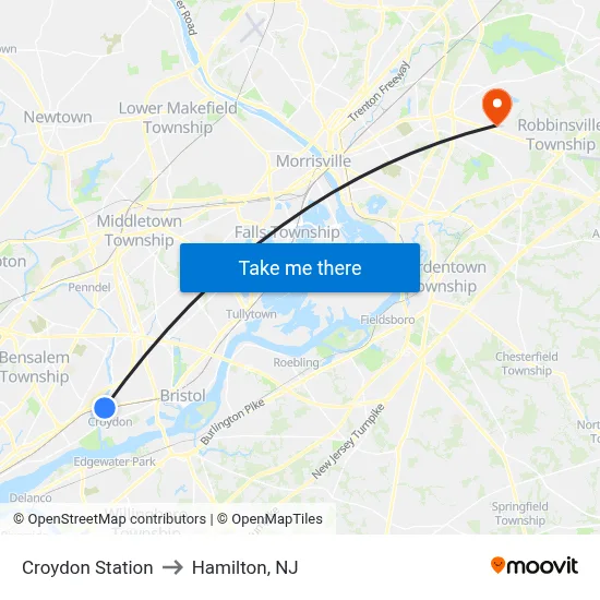 Croydon Station to Hamilton, NJ map