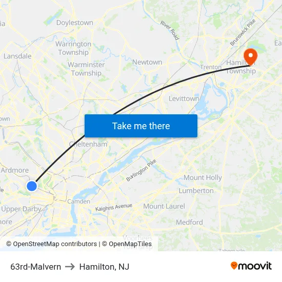 63rd-Malvern to Hamilton, NJ map
