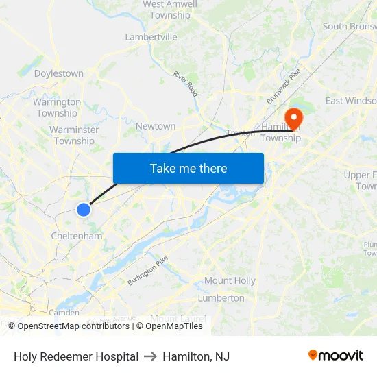 Holy Redeemer Hospital to Hamilton, NJ map