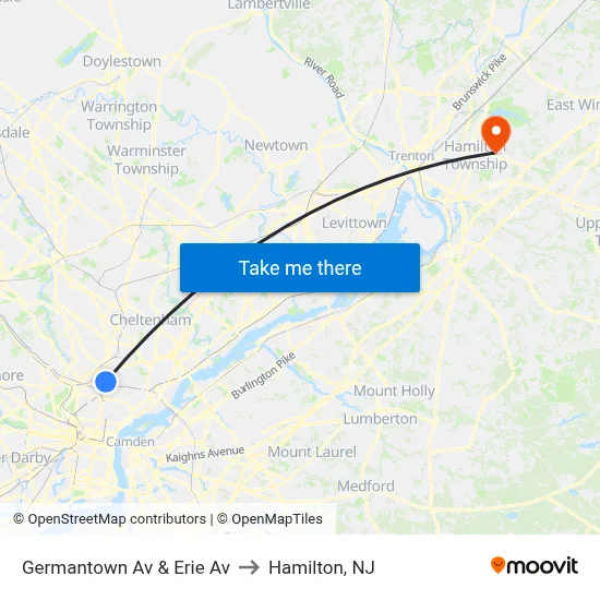 Germantown Av & Erie Av to Hamilton, NJ map