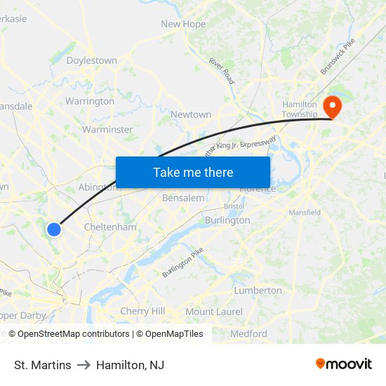 St. Martins to Hamilton, NJ map