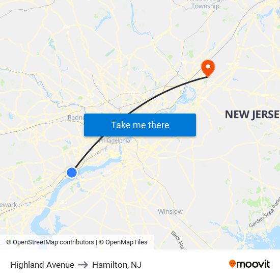 Highland Avenue to Hamilton, NJ map