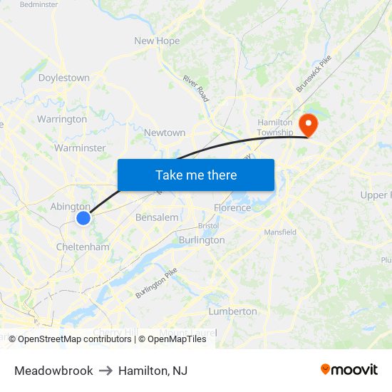Meadowbrook to Hamilton, NJ map