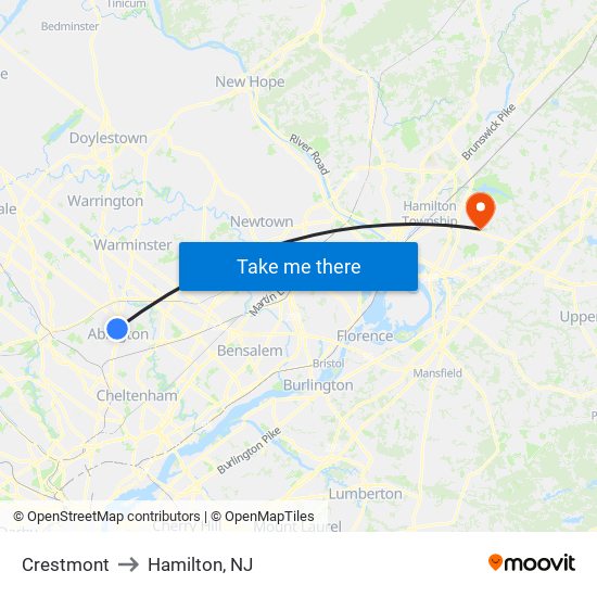 Crestmont to Hamilton, NJ map