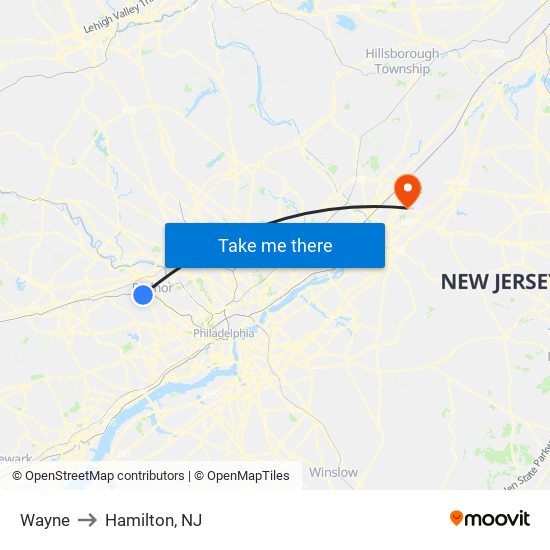 Wayne to Hamilton, NJ map