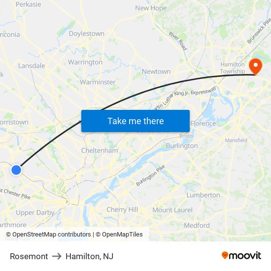 Rosemont to Hamilton, NJ map