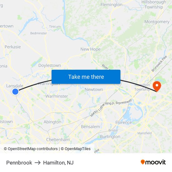 Pennbrook to Hamilton, NJ map