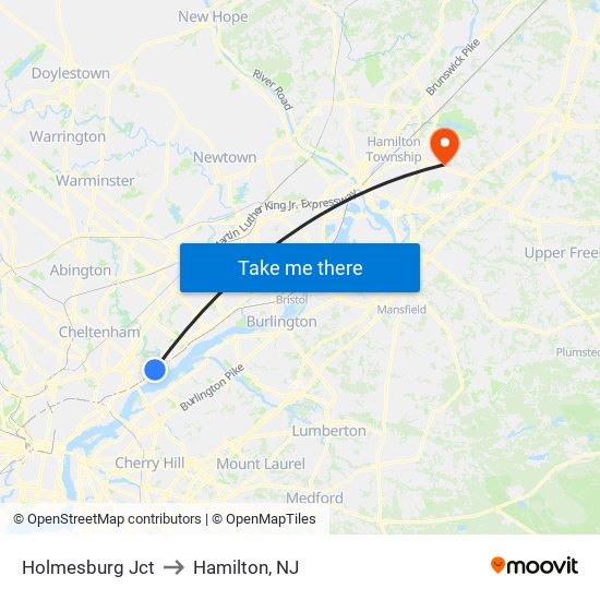 Holmesburg Jct to Hamilton, NJ map