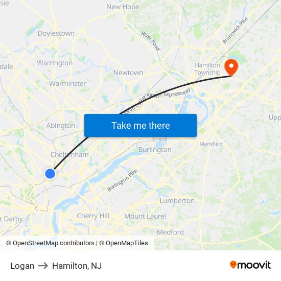 Logan to Hamilton, NJ map