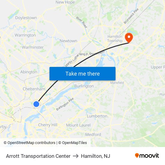 Arrott Transportation Center to Hamilton, NJ map