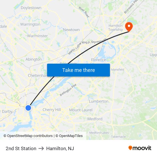 2nd St Station to Hamilton, NJ map