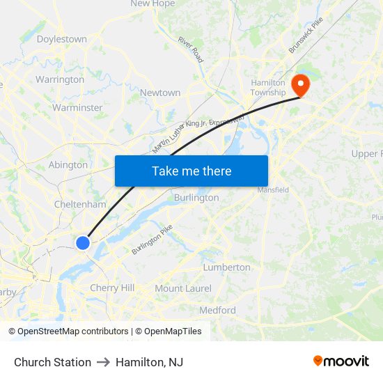 Church Station to Hamilton, NJ map