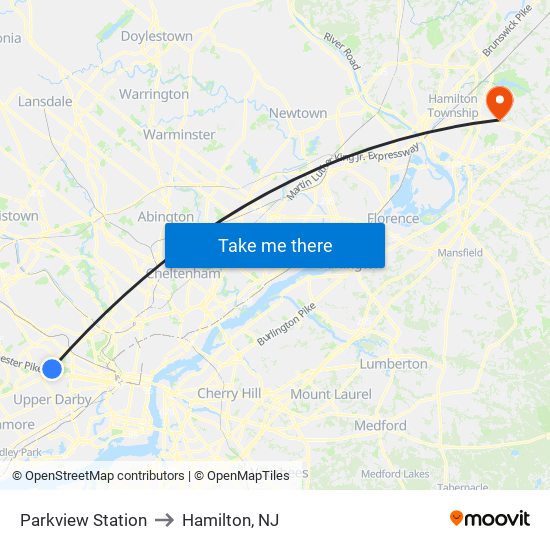 Parkview Station to Hamilton, NJ map