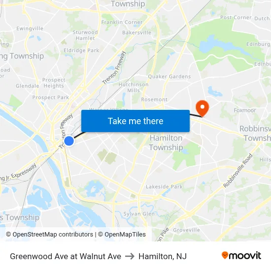 Greenwood Ave at Walnut Ave to Hamilton, NJ map