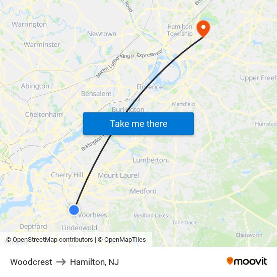 Woodcrest to Hamilton, NJ map