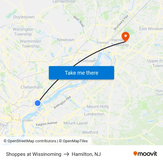 Shoppes at Wissinoming to Hamilton, NJ map
