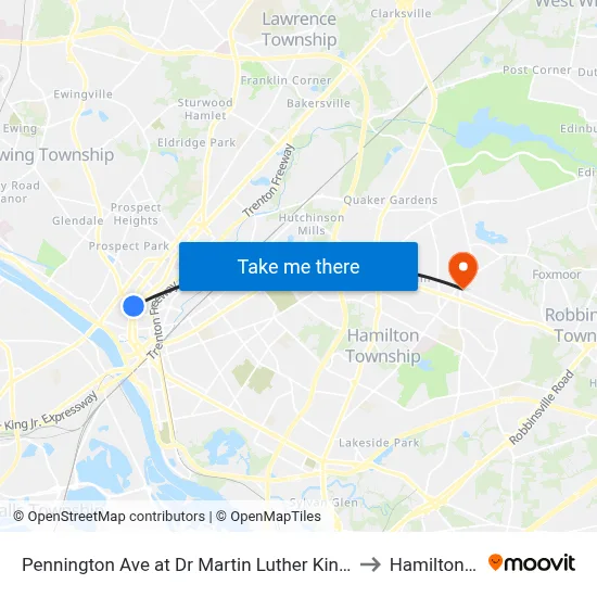 Pennington Ave at Dr Martin Luther King Jr Blvd to Hamilton, NJ map