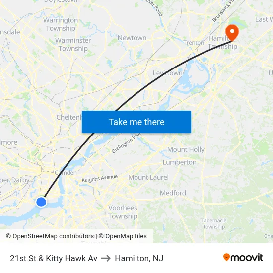 21st St & Kitty Hawk Av to Hamilton, NJ map
