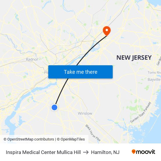 Inspira Medical Center Mullica Hill to Hamilton, NJ map