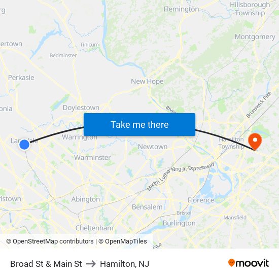Broad St & Main St to Hamilton, NJ map