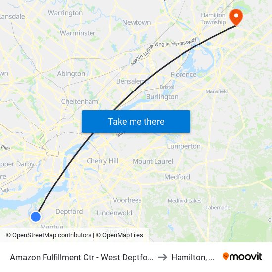 Amazon Fulfillment Ctr - West Deptford to Hamilton, NJ map