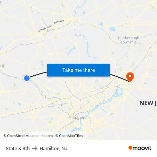 State & 8th to Hamilton, NJ map