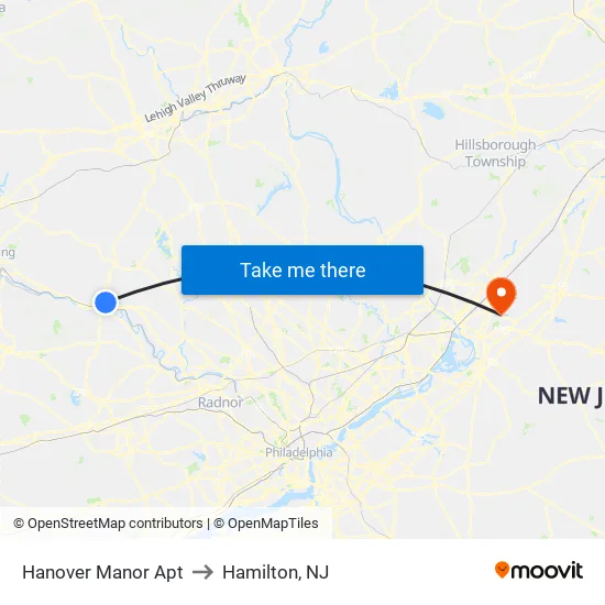 Hanover Manor Apt to Hamilton, NJ map