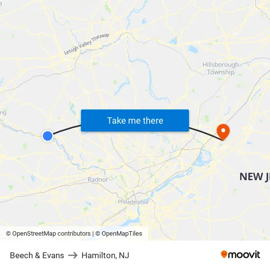 Beech & Evans to Hamilton, NJ map