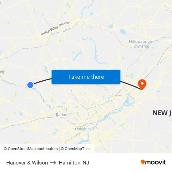 Hanover & Wilson to Hamilton, NJ map