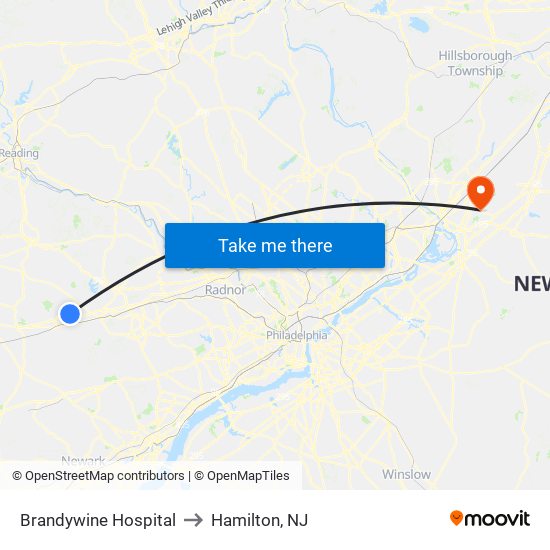 Brandywine Hospital to Hamilton, NJ map