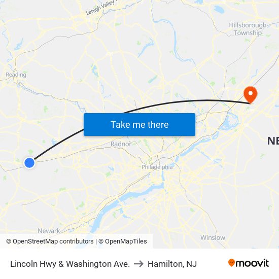 Lincoln Hwy & Washington Ave. to Hamilton, NJ map