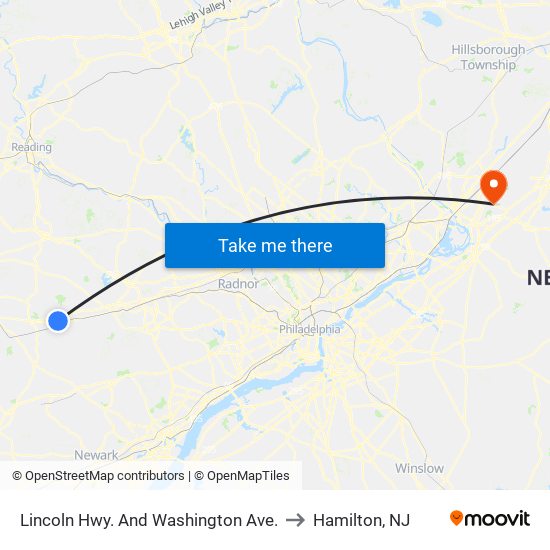 Lincoln Hwy. And Washington Ave. to Hamilton, NJ map