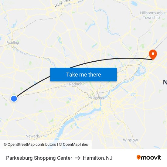 Parkesburg Shopping Center to Hamilton, NJ map