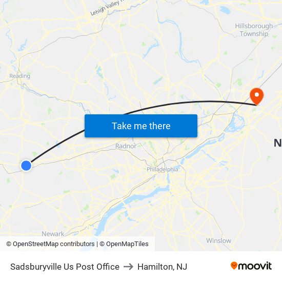 Sadsburyville  Us Post Office to Hamilton, NJ map