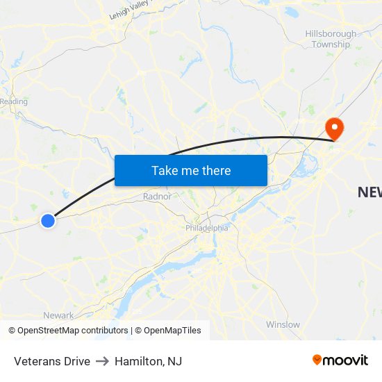 Veterans Drive to Hamilton, NJ map