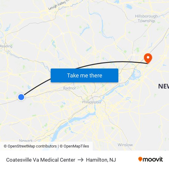 Coatesville Va Medical Center to Hamilton, NJ map