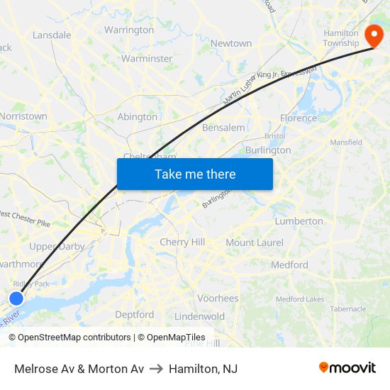 Melrose Av & Morton Av to Hamilton, NJ map