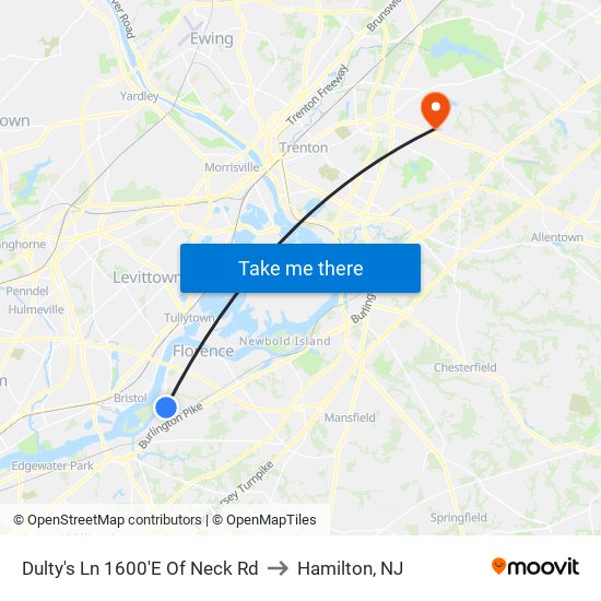 Dulty's Ln 1600'E Of Neck Rd to Hamilton, NJ map