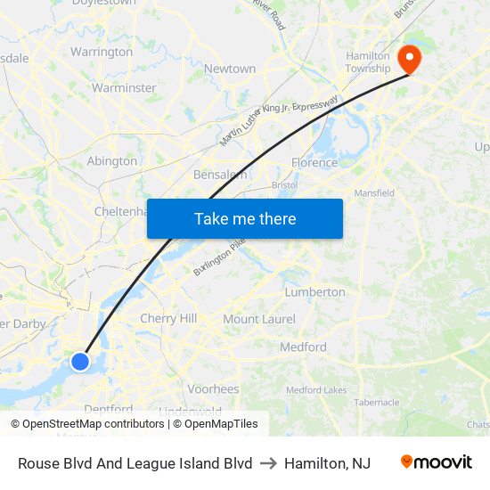 Rouse Blvd And League Island Blvd to Hamilton, NJ map
