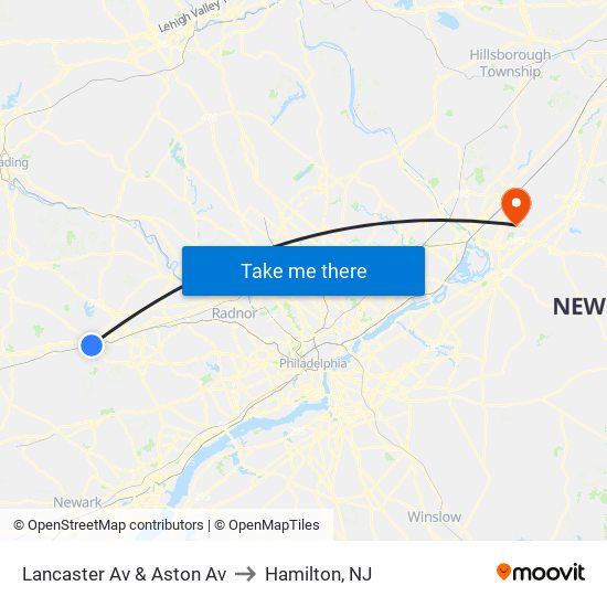 Lancaster Av & Aston Av to Hamilton, NJ map