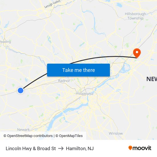 Lincoln Hwy & Broad St to Hamilton, NJ map