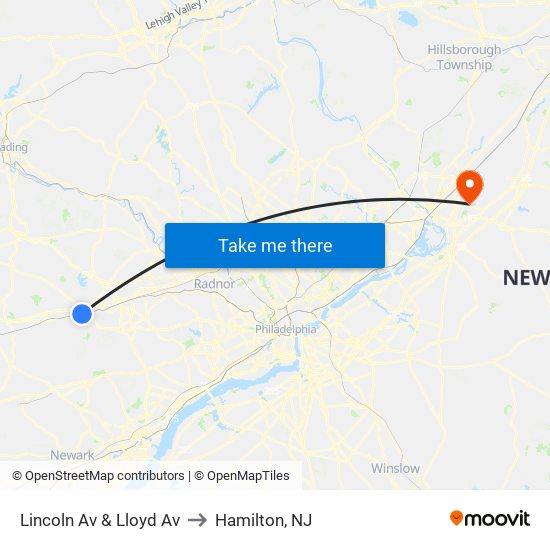 Lincoln Av & Lloyd Av to Hamilton, NJ map