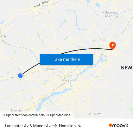 Lancaster Av & Manor Av to Hamilton, NJ map