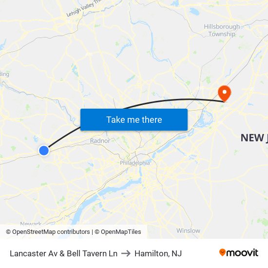 Lancaster Av & Bell Tavern Ln to Hamilton, NJ map