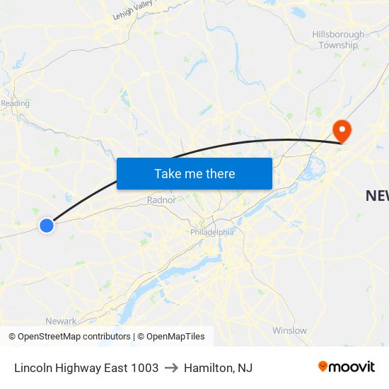 Lincoln Highway East 1003 to Hamilton, NJ map