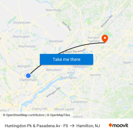 Huntingdon Pk & Pasadena Av - FS to Hamilton, NJ map