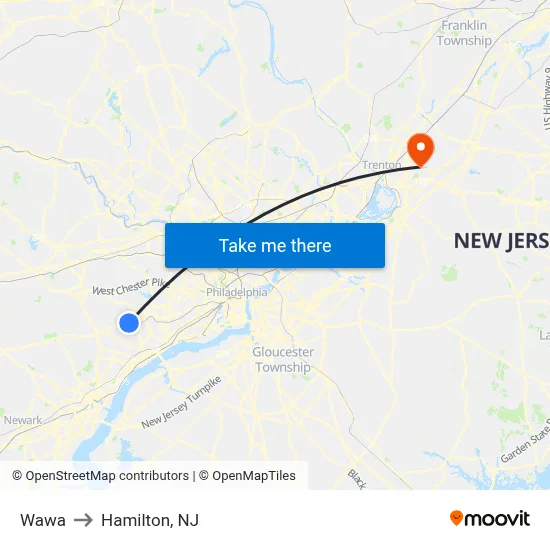 Wawa to Hamilton, NJ map