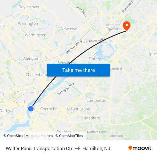 Walter Rand Transportation Ctr to Hamilton, NJ map