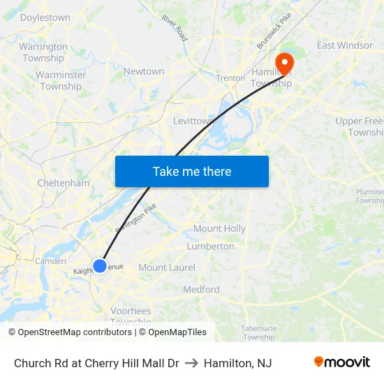 Church Rd at Cherry Hill Mall Dr to Hamilton, NJ map